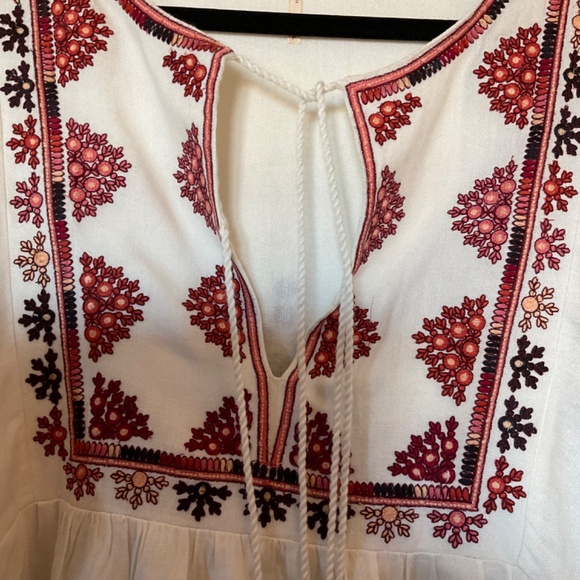 Free People Dress Cream Dress with beautiful rusts & brown embroidery SMALL - Picture 3 of 7